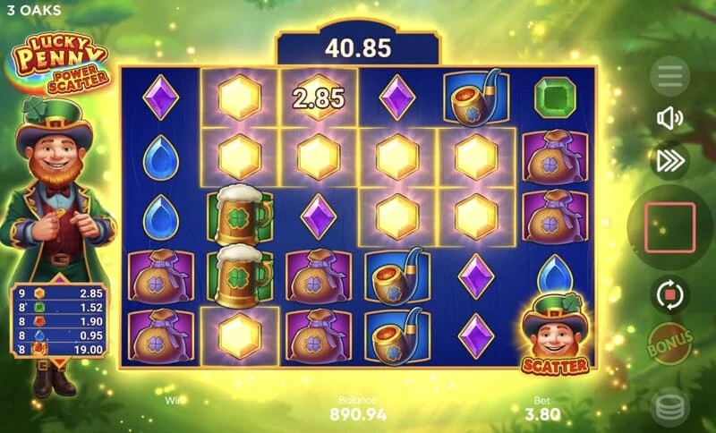 Lucky Penny Power Scatter - Jogo base com eliminações em cascata e multiplicador acumulativo