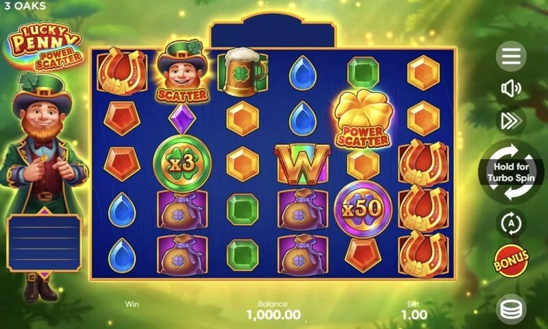 Lucky Penny Power Scatter - Símbolo Power Scatter com moeda dourada e iluminação de fundo